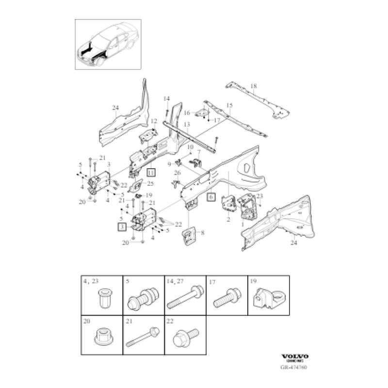 VOLVO S90 V90 II mocowanie uchwyt prawej lampy