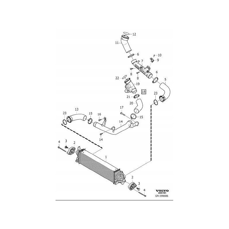 VOLVO S60 V60 XC60 II prawa rura intercoolera OE 32222269