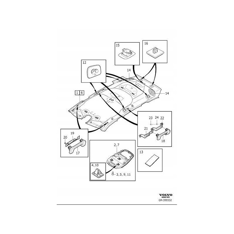 VOLVO XC90 V90 II mocowanie siatki w podsufitce OE 31463749 31672281