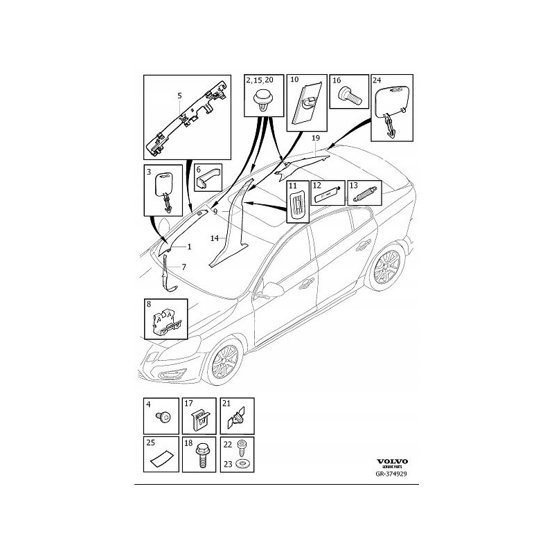 VOLVO S60 V60 wewn slupek srodkow prawy 39822459