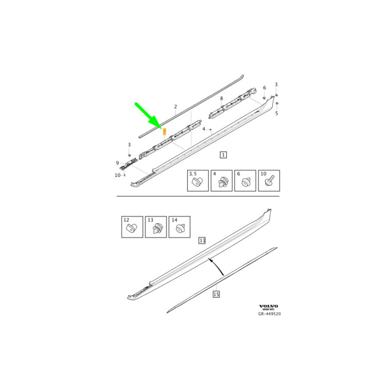 VOLVO S90 v90 srodkowy lewy slizg progu nakladki OE