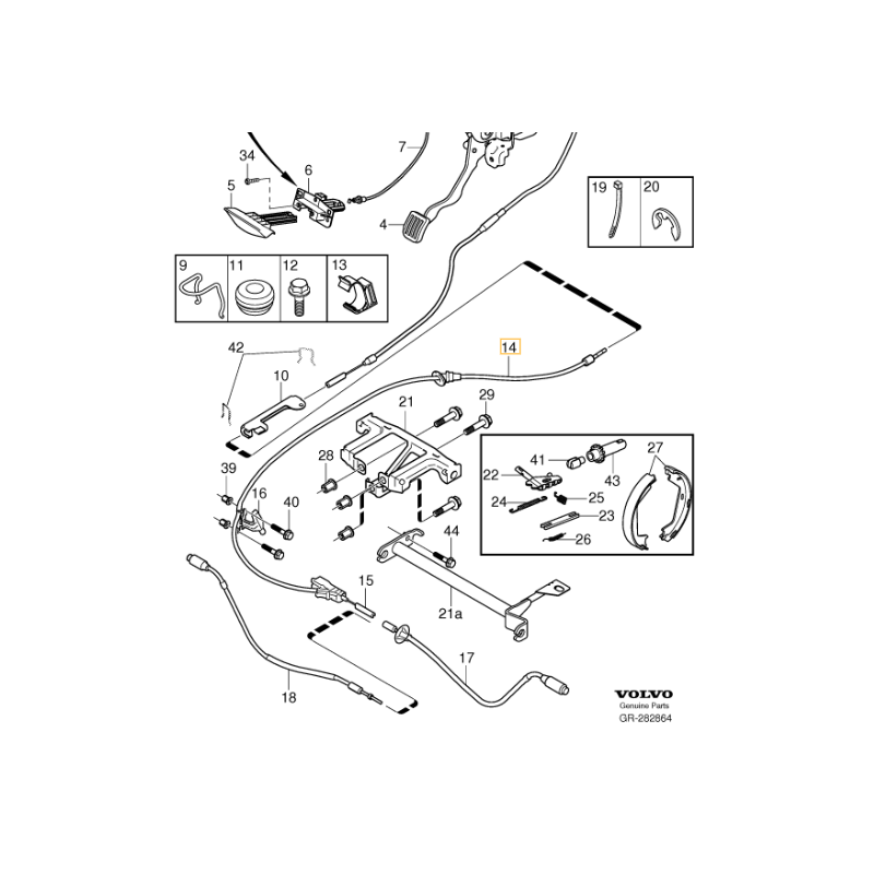 VOLVO S80 linka hamulca recznego postojowego noznego OE