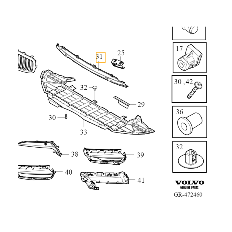 VOLVO V90CC dolna srodkowa atrapa kratka zderzaka OE 31383271