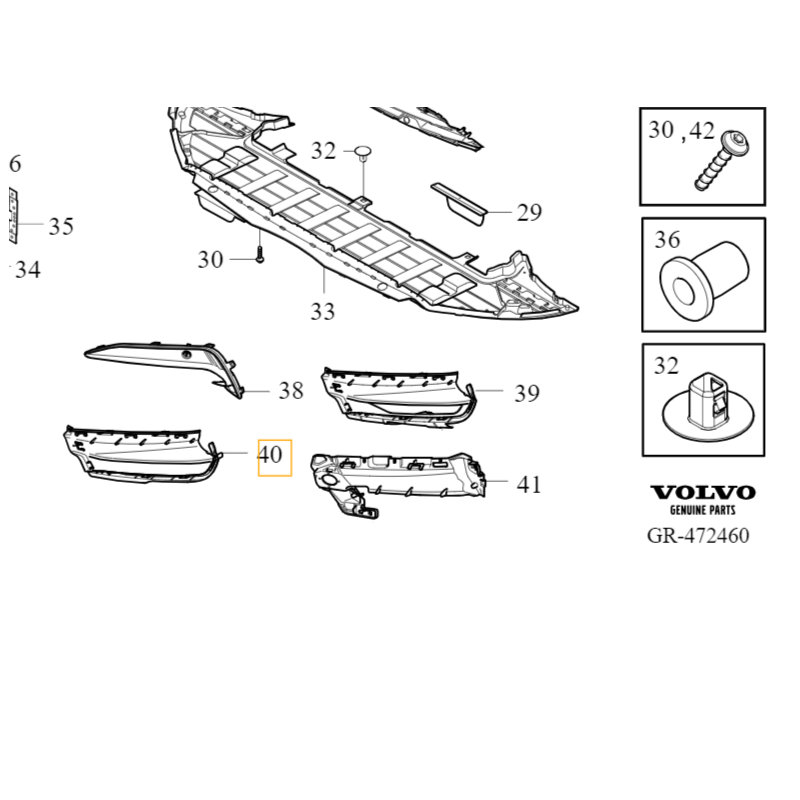 VOLVO V90CC prawa atrapa zaslepka kratka zderzak przod OE 31449323