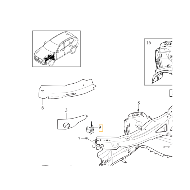 VOLVO XC60 XC90 II wspornik mocowanie wewnetrzne lewy przod OE 31448133