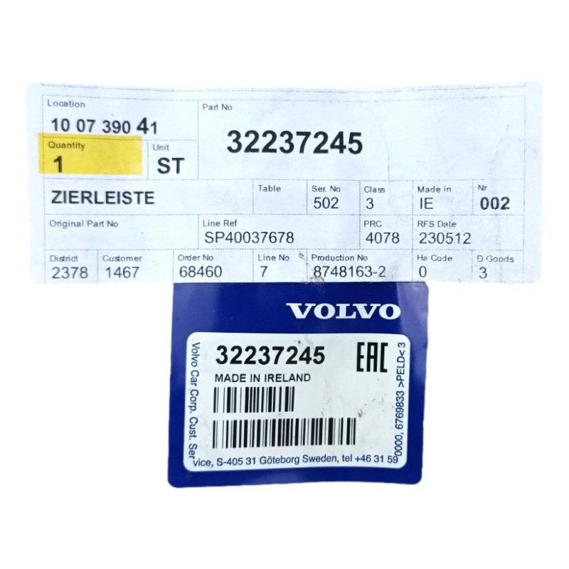 VOLVO XC60 II gorna listwa ozdobna drzwi prawy przod czarny OE 32237245