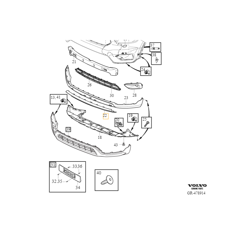 VOLVO EX40 XC40 listwa zderzaka przod dokladka spoiler czarny OE 31407947